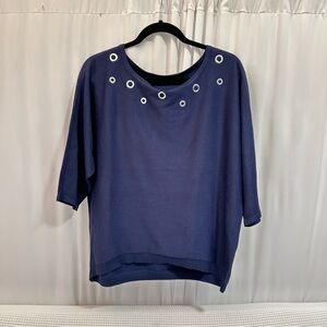 Verve Ami Navy Blouse with Eyelet Accents
